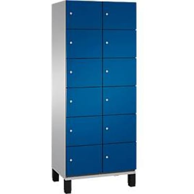 C+P Cambio lockerkast, 2 vakken, 12 vakken, op poten, B 800 x D 525 x H 1980 mm, blank aluminium/ gentiaanblauw