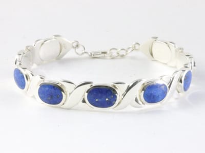 Zware hoogglans zilveren armband met lapis lazuli