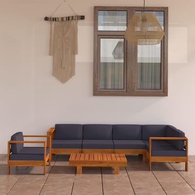 vidaXL - 7-delige - Loungeset - met - donkergrijze - kussens - acaciahout
