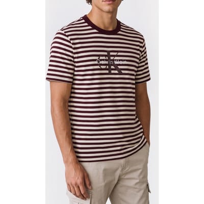 Calvin Klein Short Sleeve 20s Stripe Jersey Tee Moroccan Brown Taglia: S | T-shirt stampate Outlet | Uomo | Marrone