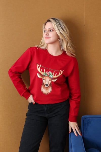 Emilie collection - Kersttrui - rood - rendier - chique - stijlvol - L