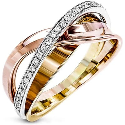 Bague croisée en forme de X pour femme, signe de l'infini, design trois tons, mariage, brillance, pierre de zircon cubique, bijoux mode pour femme 8 beige