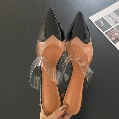 Mode Rode Hartvormige Puntige Neus Stiletto Hoge Hakken Vrouwen Muiltjes Slippers Pvc Band Schoenen Dames Jurk Pumps Sandalen 35 zwart