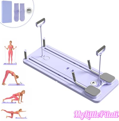 MyLittlePilati - Pilates Board - Complete set - Inclusief sokken, mat, timer en weerstandsbanden - Pilates reformer - Buikspier Oefenbord - Paars