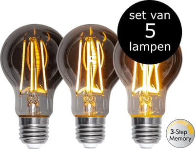 5-Pack | 3 standen - Standaard bol - E27 - 3.9W - Super Warm Wit - 2200K - Dimbaar