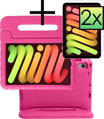 Hoes - Geschikt voor Apple iPad Mini 6 (2021) - 8.3 inch - 6e Generatie - Met 2x Screenprotector - Kinderhoes Shockproof Bumper - Kidsproof Case - Tablet Hoesje - Kinder Cover - Roze