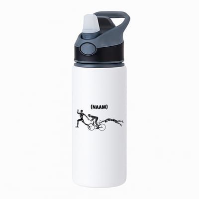 Hacebo® - Triathlon met eigen naam waterfles met rietje zwart - Sport - Sporter - triathlon - water fles - 650ML