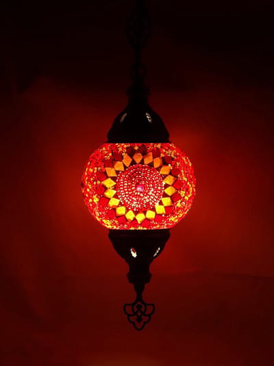 Oosterse lamp - hanglamp rood oranje - 1 stuk - handgemaakt mozaïek glas