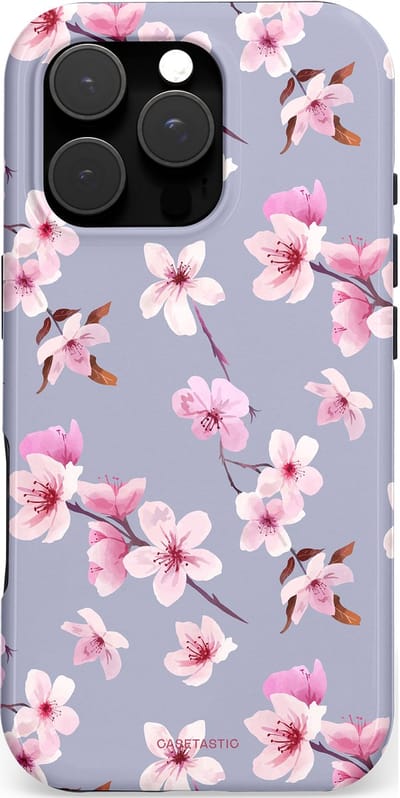 Casetastic hoesje geschikt voor Apple iPhone 16 Pro - MagSafe - Dubbellaagse bescherming - Bloemsem Bries - Fashion Case - Zilver Lichtroze Lila