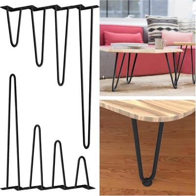 Set van 4 Zwarte Metalen Hairpin Tafelpoten - Inclusief Vloerbeschermers & Schroeven - Voor Bureaus & Salontafels