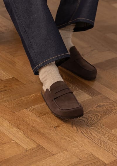 Manfield - Heren - Donkerbruine suède clogs - Maat 41