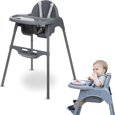 ApexArte® Kinderzetel - Eetstoel Baby 6 Maanden en Ouder - Kinder Eetstoel - Kinderstoel - Inklapbare Eetstoel - Grijs