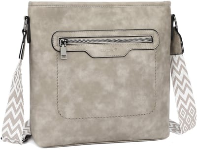 TAN.TOMI Dames Schoudertas – Modieuze Crossbodytas van Kunstleer met Verstelbare Brede Schouderriem en Multi-Vakken -Grijs