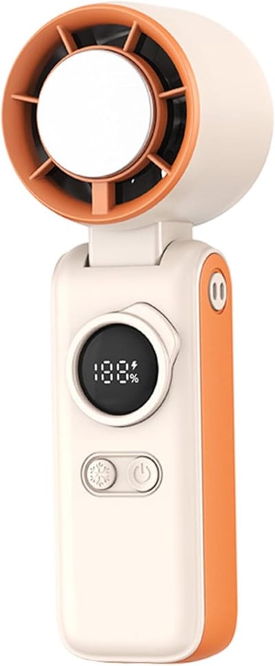 Draagbare ventilator, opvouwbare en oplaadbare persoonlijke ventilator met koelfunctie, stil 5-snelheden bedrijf met standaard, riem en hoes, oplaadbaar persoonlijk zwart