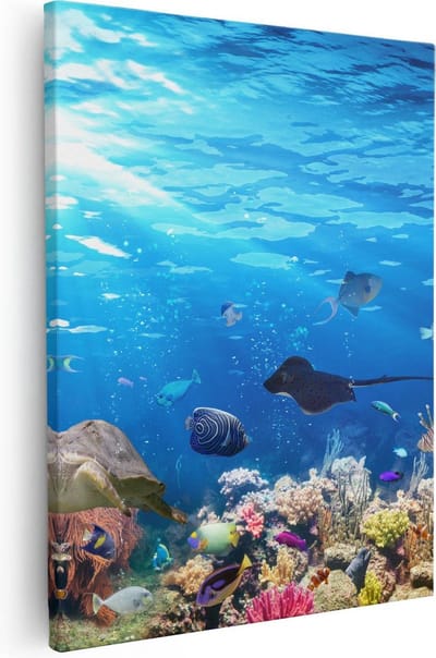 Artaza Canvas Schilderij Zeeschildpad - 40x50 cm - Wanddecoratie Dieren - Muurdecoratie Tropische Vissen - Schilderijen Op Canvas Zee