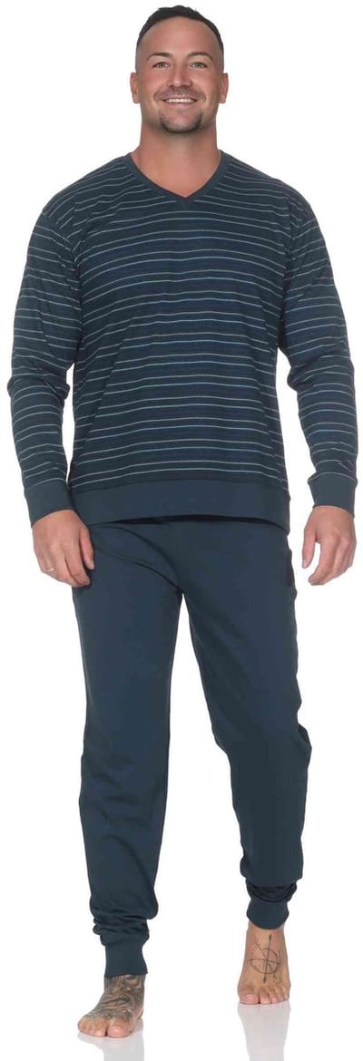 Lange Normann herenpyjama met manchetten in een gestreepte look - ook in grote maten