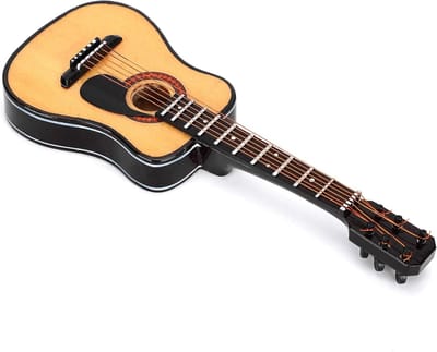 Houten Gitaar Decoratie - Miniatuur Model - Woonkamer Decoratie - Inclusief Standaard - 15cm - Houtkleurig