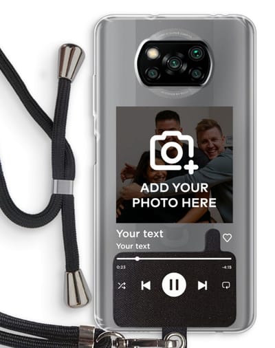Gepersonaliseerd - Case Company® - Hoesje met koord geschikt voor Poco X3 Pro hoesje met Koord - Music Player - Telefoonhoesje met Zwart Koord - Bescherming aan alle Kanten en Over de Schermrand