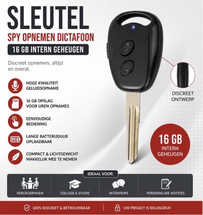 medj-afluisteren afluisterapparatuur autosleutel opnemen sleutel dictafoon + 16gb memory