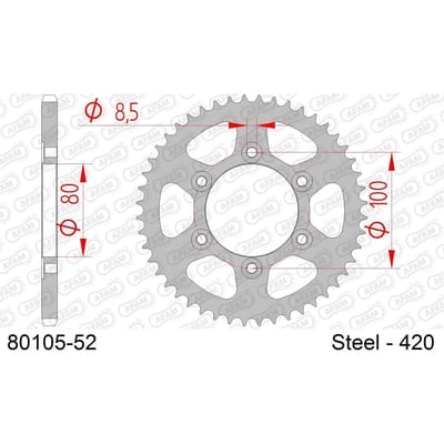 Stalen motortandwiel achteraan Afam 420 52 dents