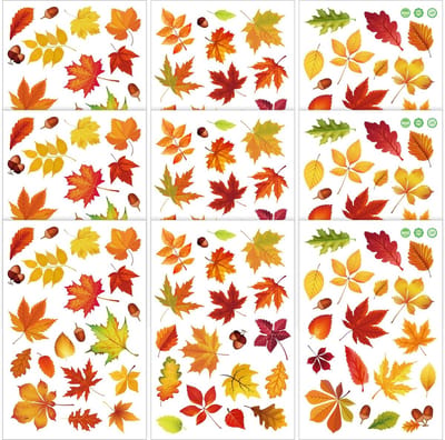 Dailygoods- Raamstickers Herfst - 9x Zelfklevend PVC - Lichtbestendig Esdoornbladeren - Seizoensdecoraties - Veelkleurig - 30x20cm - Decoratiestickers