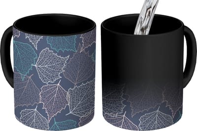 Magische Mok - Foto op Warmte Mokken - Koffiemok - Herfst - Patronen - Bladeren - Magic Mok - Beker - 350 ML - Theemok