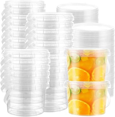 30 stuks kunststof containers met deksel, 500 ml, herbruikbare plastic containers met deksel, Deli-container, plastic bekers, plastic dozen voor eten, soepen, fruit, lekvrij