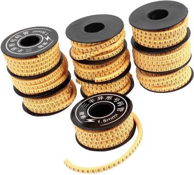 aladdien - Kabelmarkeringen - Flexibele Kabel Etiketten - Set van 10 Rollen - 1,5 mm - Nummering 0-9 - Geschikt voor Draad - PVC