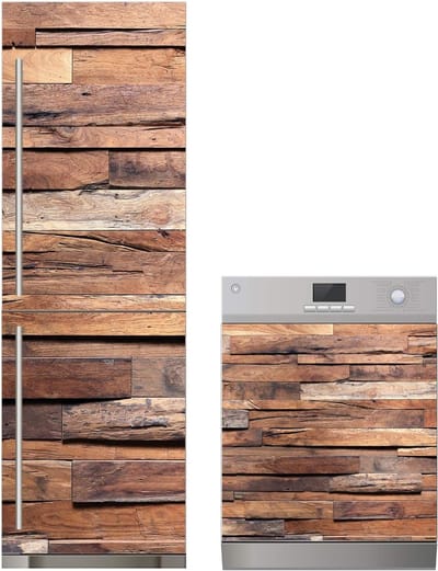 Vinyl Set Koelkast + Vaatwasser Houtnerf 185x60 + 50x65 cm - Decoratief Afneembaar Keukenvinyl