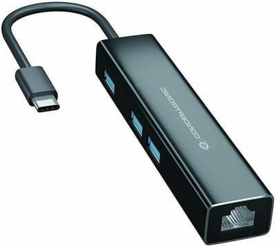 USB-C Hub Adapter - Netwerk Adapter - Internet Aansluiten - Gigabit Ethernet Poort - 4 Poorten - Zwart