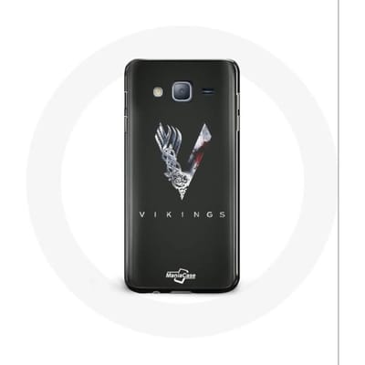 Case voor Samsung Galaxy j3 2016 Vikings Series Seizoen 6 logo V Zwaard Grijs Zwarte Achtergrond