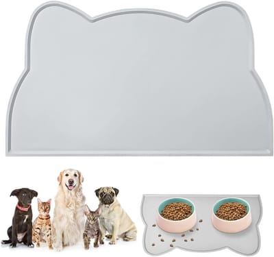 Honden en Katten Siliconen Voermat, Antislip Hondenvoer Mat, Waterdicht Huisdieren Dierenvoermat voor Voedsel en Waterkommen, Geschikt voor huisdieren zoals honden, katten en konijnen（grijs）
