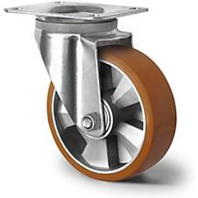 CASCOO zwenkwiel BAU5, met wiel ø 125 mm x B 50 mm, aluminium velg, polyurethaan loopvlak, bruin, dubbele kogellager, tot 500 kg