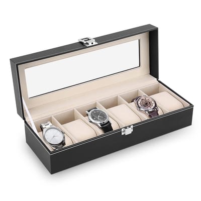 Dailygoods- Horlogebox voor 6 horloges - PU-leer - Horlogeopbergdoos - Juwelendoos - Verwijderbare roosters - Metalen sleutelslot - Zacht interieur - Sieradenbox