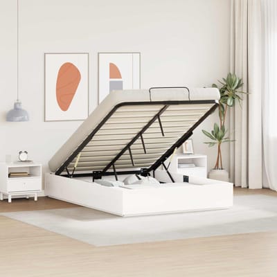 vidaXL - Ottoman - bedframe - met - opbergruimte - Wit - 135 - x - 190 - cm