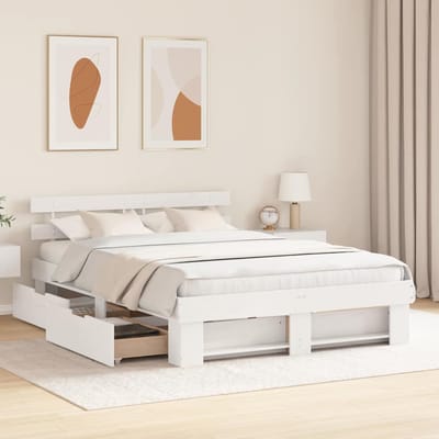 vidaXL - Bedframe - met - hoofdeinde - Wit - 160 - x - 200 - cm - Massief - grenenhout