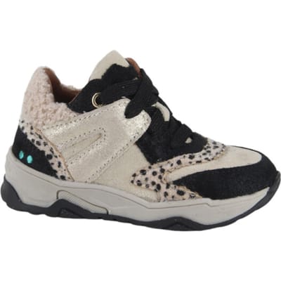 BunniesJR 224844-589 Meisjes Hoge Sneakers - Zwart/Beige - Leer - Veters