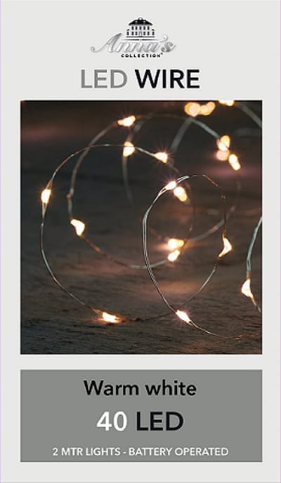 2 stuks zilverdraad ledverlichting - 40 LED lampjes - 2 mtr. Lang - warm wit licht - licht snoer - kerstverlichting - werkt op 2 AA batterijen
