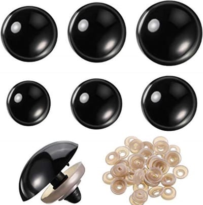 Veiligheidsogen Set van 56 Stuks (16–30 mm) – Zwarte Poppenogen met Ringen voor Amigurumi, Gehaakte Knuffels en DIY Projecten