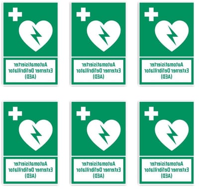 Veiligheidsstickers AED - Noodhulp stickers - Veiligheid signaleren - Waterdicht UV-bestendig - 75x50 mm 6 stuks - Rood wit