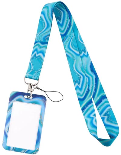 Travel Cords - Keycord met Badgehouder & Telefoonkoord – 3-in-1 Lanyard – Marmer Blauw – Afneembare Pashouder – ID Kaarthouder – Telefoonkoord