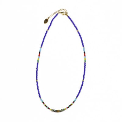 CO88 Collection 8CN-26338 Kralenketting met Miyuki Kralen - Donker Blauw en Multi Kleuren - 40+5cm - Goudkleurig Slot