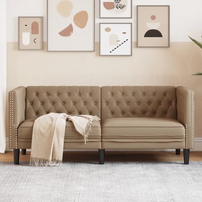 vidaXL - Tweezitsbank - Chesterfield-stijl - kunstleer - cappuccinokleurig