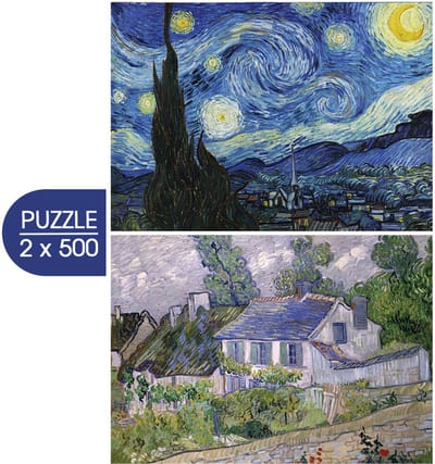 Grafika legpuzzel Van Gogh kunst 2-in-1 Sterrennacht Huizen Auvers 500 stukjes.