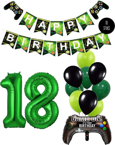 Cijfer Ballon 18 Game Videospel Verjaardag Thema - De Versiering voor de Gamers Birthday Party van Snoes
