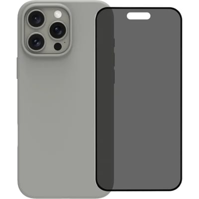 BlueBuilt Back Cover iPhone 16 Pro Max Grijs + Privacy Filter Screenprotector Glas