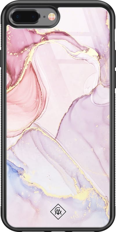Casimoda® hoesje - Geschikt voor iPhone 8 Plus - Marmer roze paars - Luxe Hard Case Zwart - Backcover telefoonhoesje - Roze