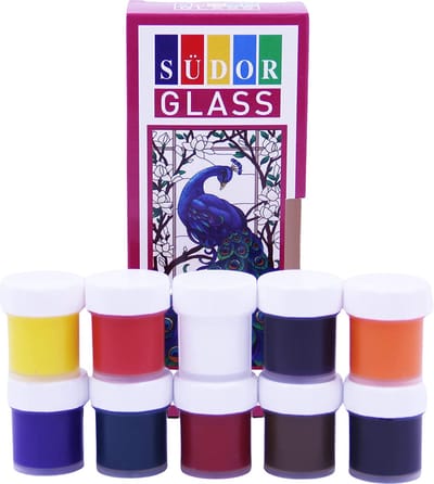 SÜDOR glasverfset 10 x 20 ml, Glasverf op waterbasis, Glasverf voor decoratief design, Glasverf