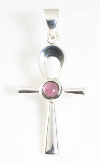 Fijne zilveren ankh hanger met granaat