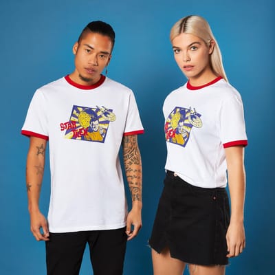 Retro Captain Kirk Star Trek T-shirt - White/ Red Ringer - XL